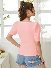 Elegant Peach Polyester Solid Top For Women-thumb1