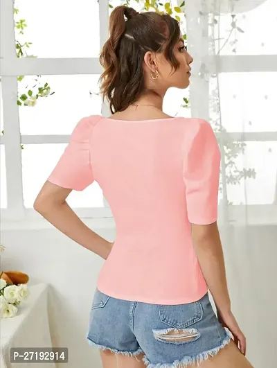 Elegant Peach Polyester Solid Top For Women-thumb2