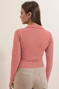 Elegant Peach Polyester Solid Top For Women-thumb3