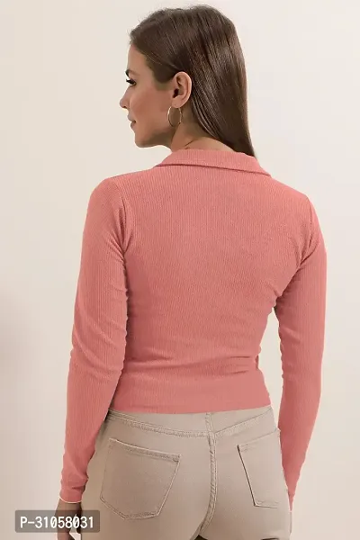 Elegant Peach Polyester Solid Top For Women-thumb4