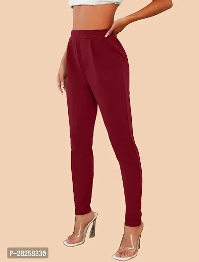 Stylish Maroon Polyester Solid Regular Fit Trousers For Women-thumb5