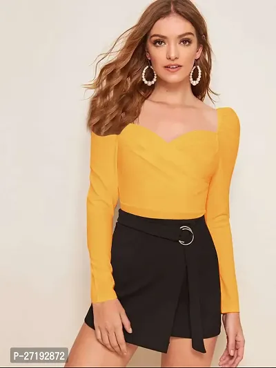 Elegant Yellow Polyester Solid Top For Women-thumb0