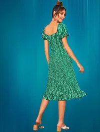 Stylish Green Polyester Printed Fit And Flare Dress For Women-thumb1