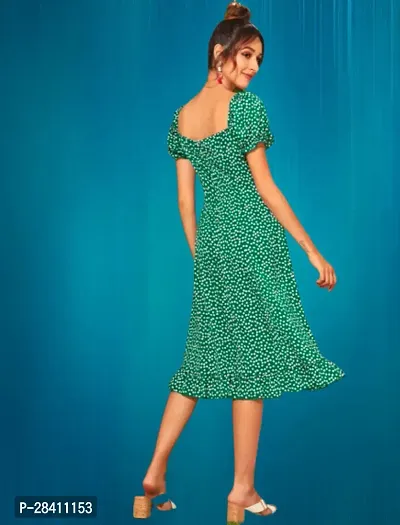 Stylish Green Polyester Printed Fit And Flare Dress For Women-thumb2