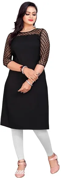 Elegant Black Crepe Net Round Neck Kurta For Women-thumb0