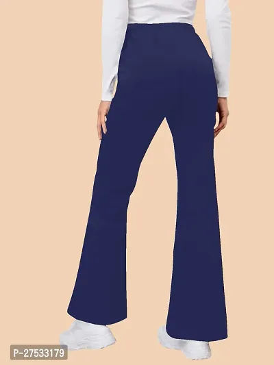 Elegant Navy Blue Polyester Solid Trousers For Women-thumb3