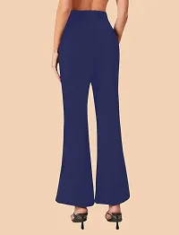 Elegant Navy Blue Polyester Solid Trousers For Women-thumb2