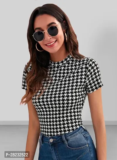 Stylish Black Knitted Polyester Polka-dot Top For Women-thumb2