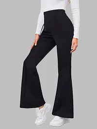 Maheshvi Women's High Waist Bell Bottom Trouser, Elastic Flared Bootcut Pants, Stretchy Parallel Leg for Casual Office Work wear (Dhoni) - L_Black-thumb2