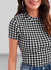 Stylish Black Knitted Polyester Polka-dot Top For Women-thumb4