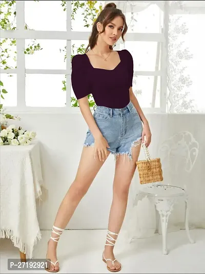 Elegant Purple Polyester Solid Top For Women-thumb4