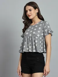 Stylish Grey Knitted Polyester Floral Top For Women-thumb1