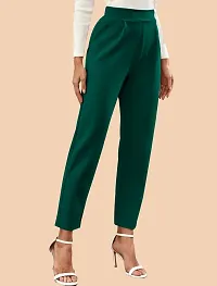 Elegant Green Polyester Solid Trousers For Women-thumb3