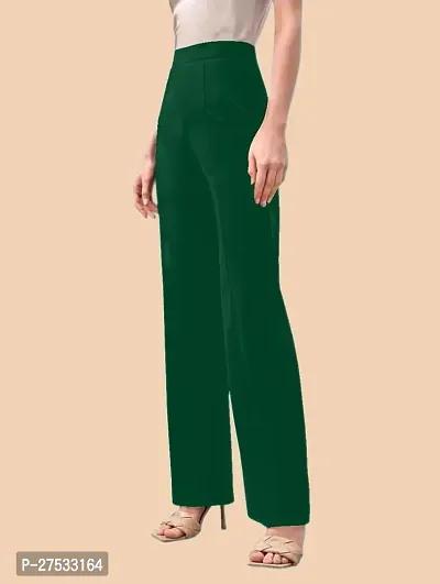 Elegant Green Polyester Solid Trousers For Women-thumb2