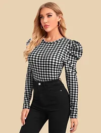 Elegant Black Polyester Checked Top For Women-thumb2