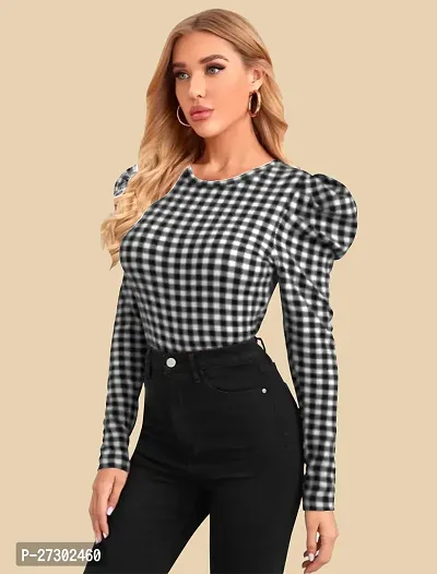 Elegant Black Polyester Checked Top For Women-thumb3