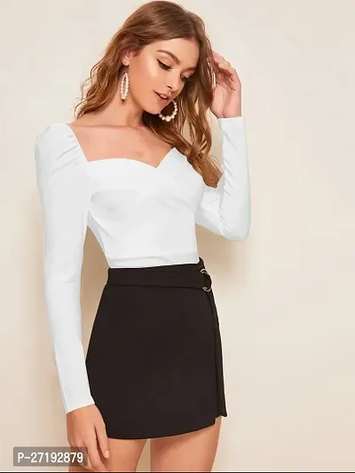 Elegant White Polyester Solid Top For Women-thumb5