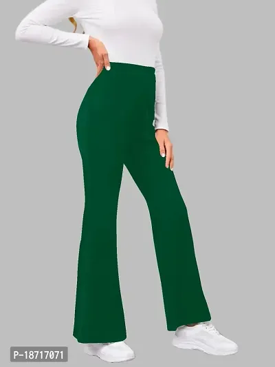 Maheshvi Women's High Waist Bell Bottom Trouser, Elastic Flared Bootcut Pants, Stretchy Parallel Leg for Casual Office Work wear (Dhoni) - XL_Green-thumb5