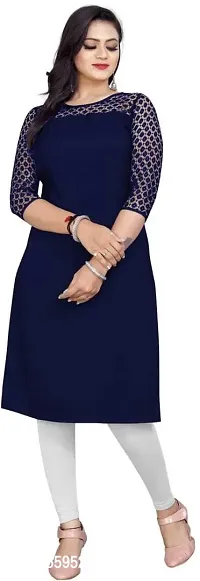 Elegant Navy Blue Crepe Net Round Neck Kurta For Women-thumb0