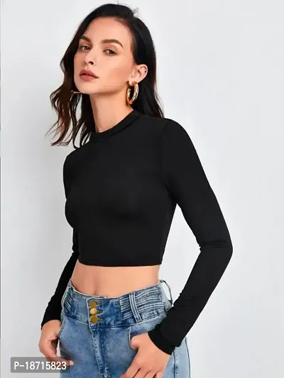 Stylish Polyester Blend Round Neck Full Sleeves Crop Top-thumb4