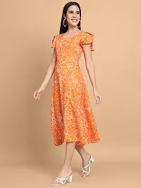 Stylish Orange Polyester Printed Fit And Flare Dress For Women-thumb3