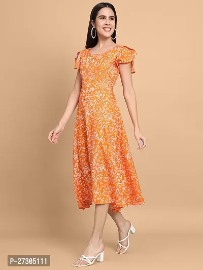 Stylish Orange Polyester Printed Fit And Flare Dress For Women-thumb4