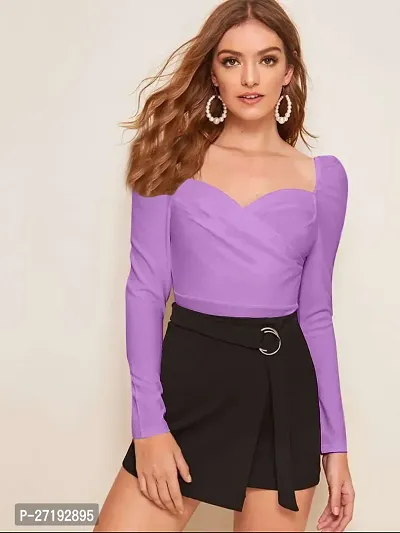 Elegant Purple Polyester Solid Top For Women