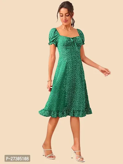 Stylish Green Polyester Printed Fit And Flare Dress For Women-thumb0