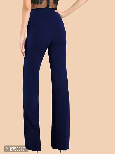 Elegant Navy Blue Polyester Solid Trousers For Women-thumb3