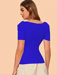 Stylish Blue Knitted Polyester Solid Top For Women-thumb2