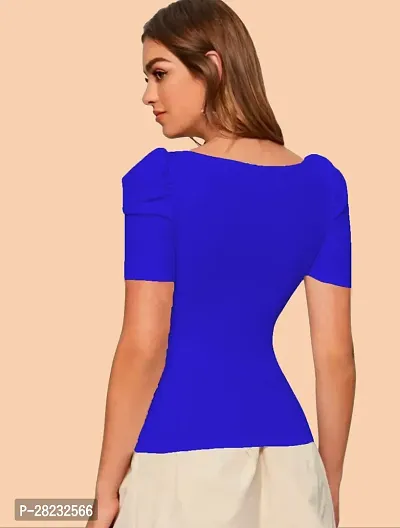 Stylish Blue Knitted Polyester Solid Top For Women-thumb3