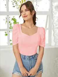 Elegant Peach Polyester Solid Top For Women-thumb2