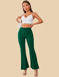 Elegant Green Polyester Solid Trousers For Women-thumb1