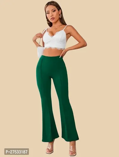 Elegant Green Polyester Solid Trousers For Women-thumb2