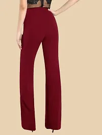 Elegant Maroon Polyester Solid Trousers For Women-thumb2