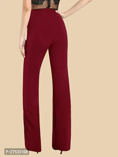 Elegant Maroon Polyester Solid Trousers For Women-thumb3