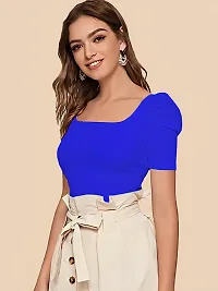 Stylish Blue Knitted Polyester Solid Top For Women-thumb1