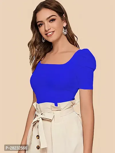 Stylish Blue Knitted Polyester Solid Top For Women-thumb2