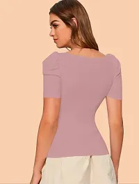 Stylish Peach Knitted Polyester Solid Top For Women-thumb2