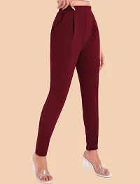 Stylish Maroon Polyester Solid Regular Fit Trousers For Women-thumb1