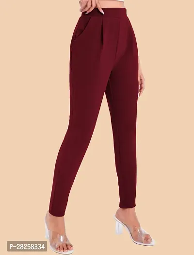 Stylish Maroon Polyester Solid Regular Fit Trousers For Women-thumb2