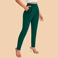 Elegant Green Polyester Solid Trousers For Women-thumb4