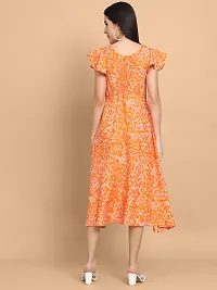 Stylish Orange Polyester Printed Fit And Flare Dress For Women-thumb1