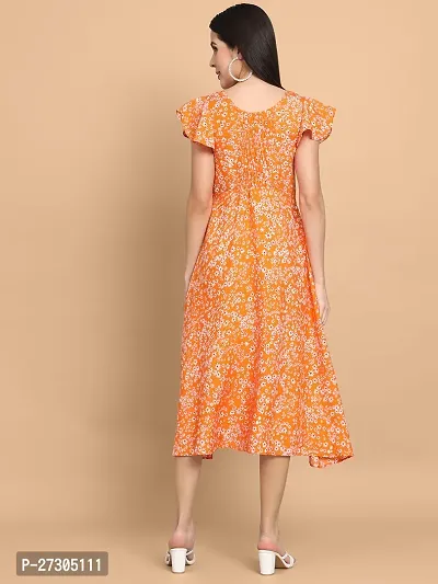 Stylish Orange Polyester Printed Fit And Flare Dress For Women-thumb2