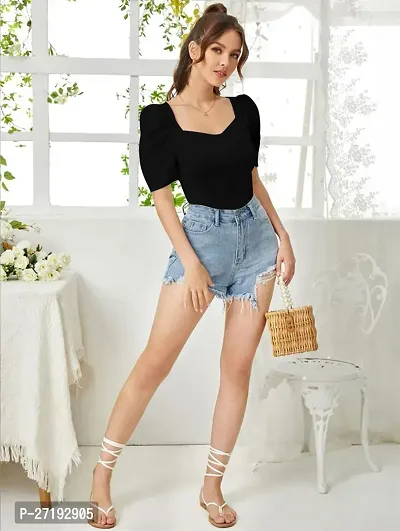 Elegant Black Polyester Solid Top For Women-thumb4