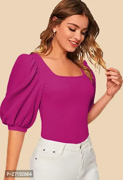 Elegant Pink Polyester Solid Top For Women-thumb2