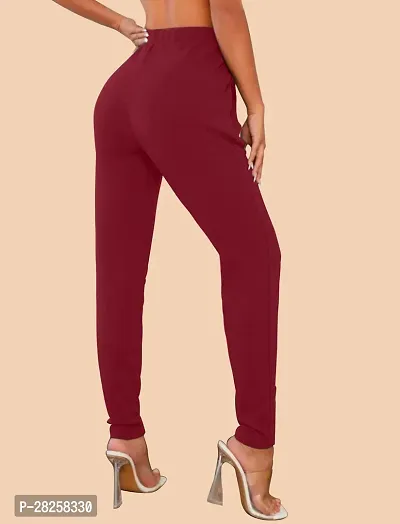 Stylish Maroon Polyester Solid Regular Fit Trousers For Women-thumb3