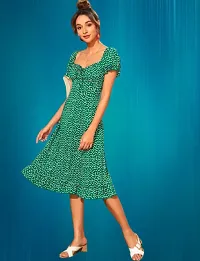 Stylish Green Polyester Printed Fit And Flare Dress For Women-thumb3