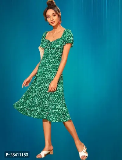 Stylish Green Polyester Printed Fit And Flare Dress For Women-thumb4