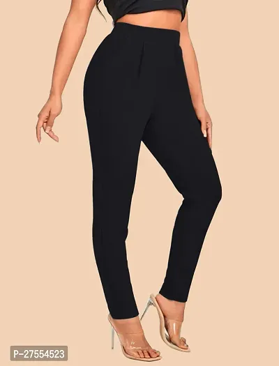 Elegant Black Polyester Solid Trousers For Women-thumb0